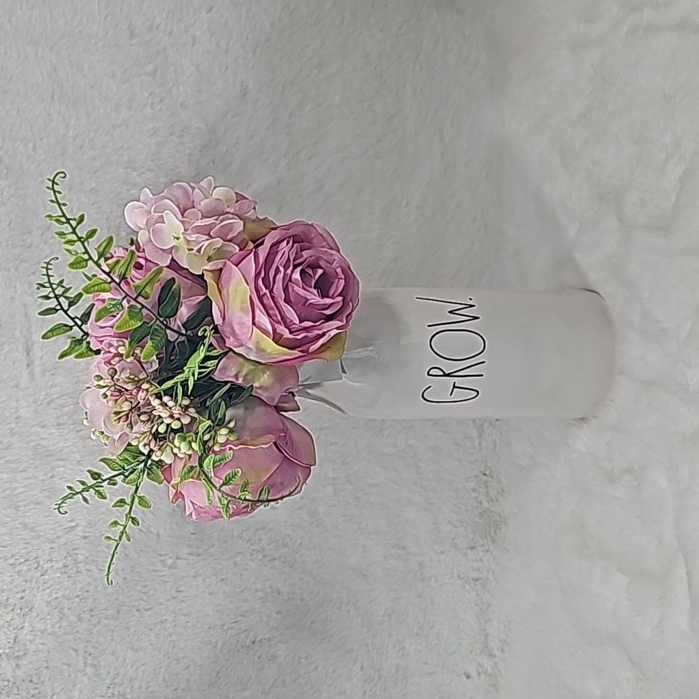 Rae Dunn GROW  Flower Vase w/Silk Flowers 10" Tall